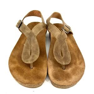 Haflinger women's beige buckle thong leather flat sandals (38 - 7.5)‎